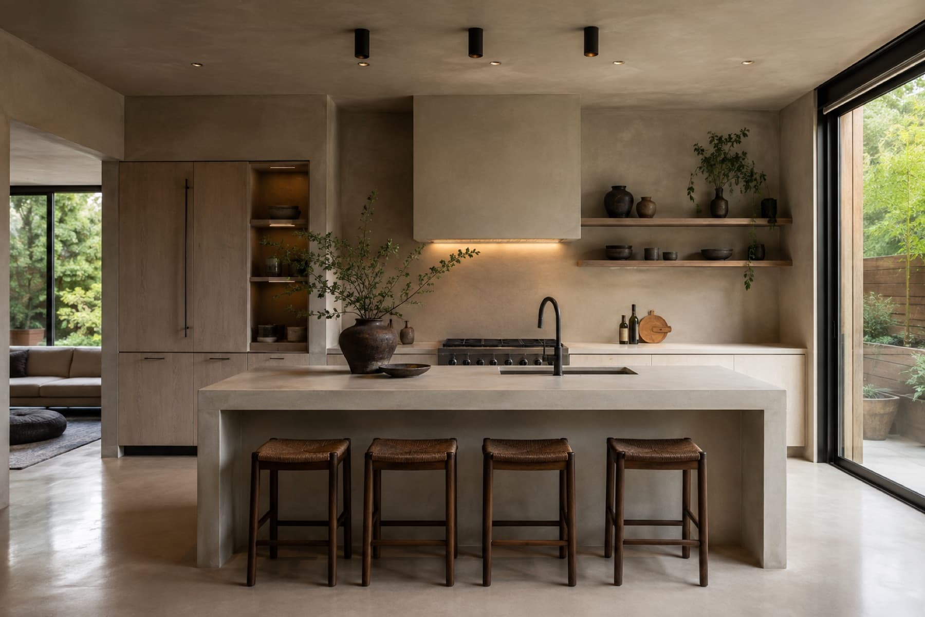 Plastered interior wall catching low side light